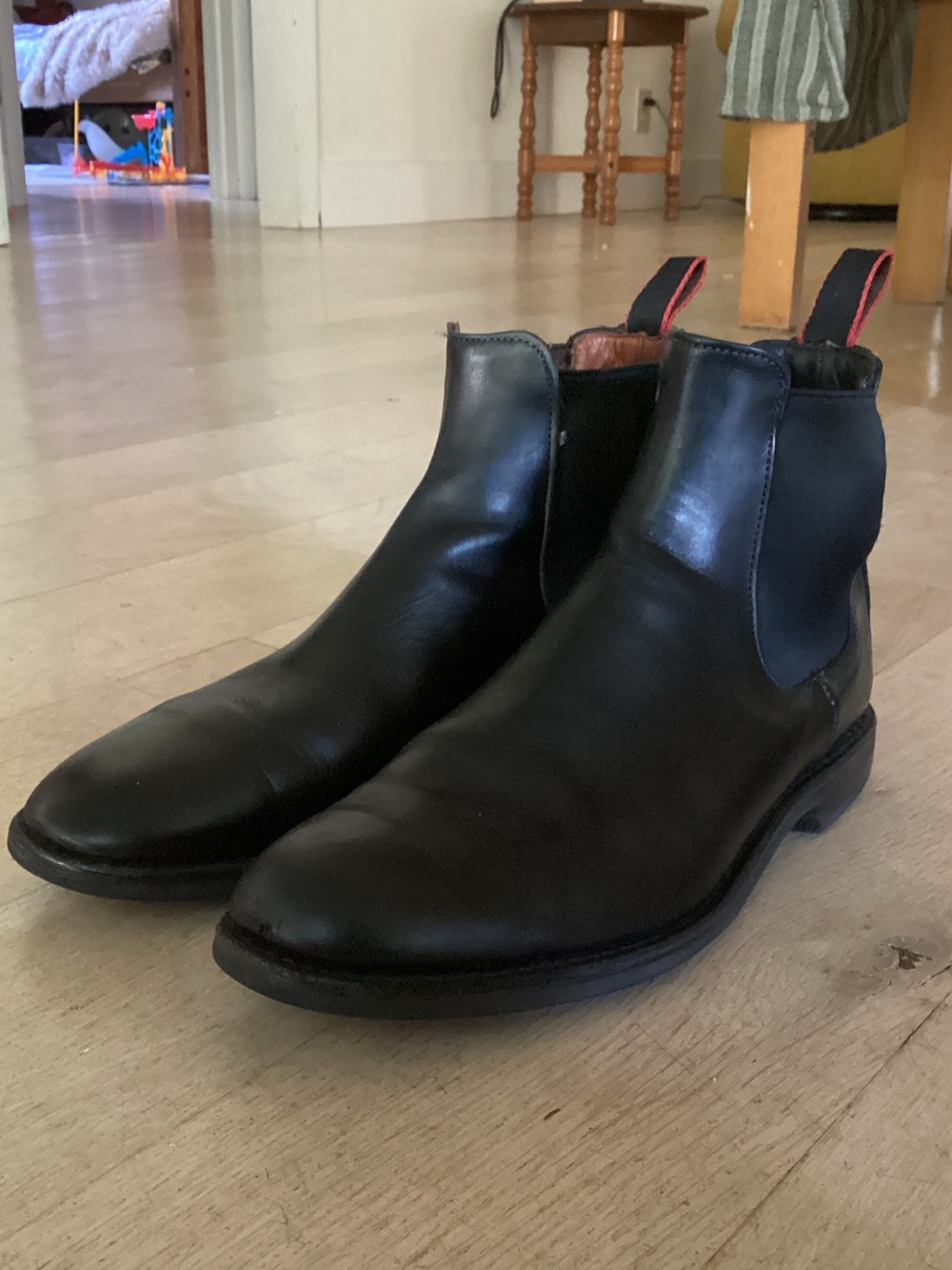 Allen Edmonds Black Leather Chelsea Boots with Red Pull Tabs